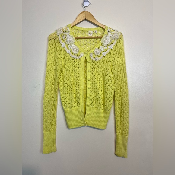 Vintage Anthropologie X Yellow Bird Sparrow Valance Cardigan Lace Collar Knit - Picture 2 of 8